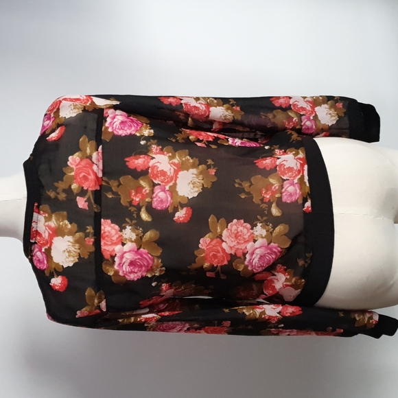 Zara Basic black floral semi transparentTop Size S - Picture 7 of 12